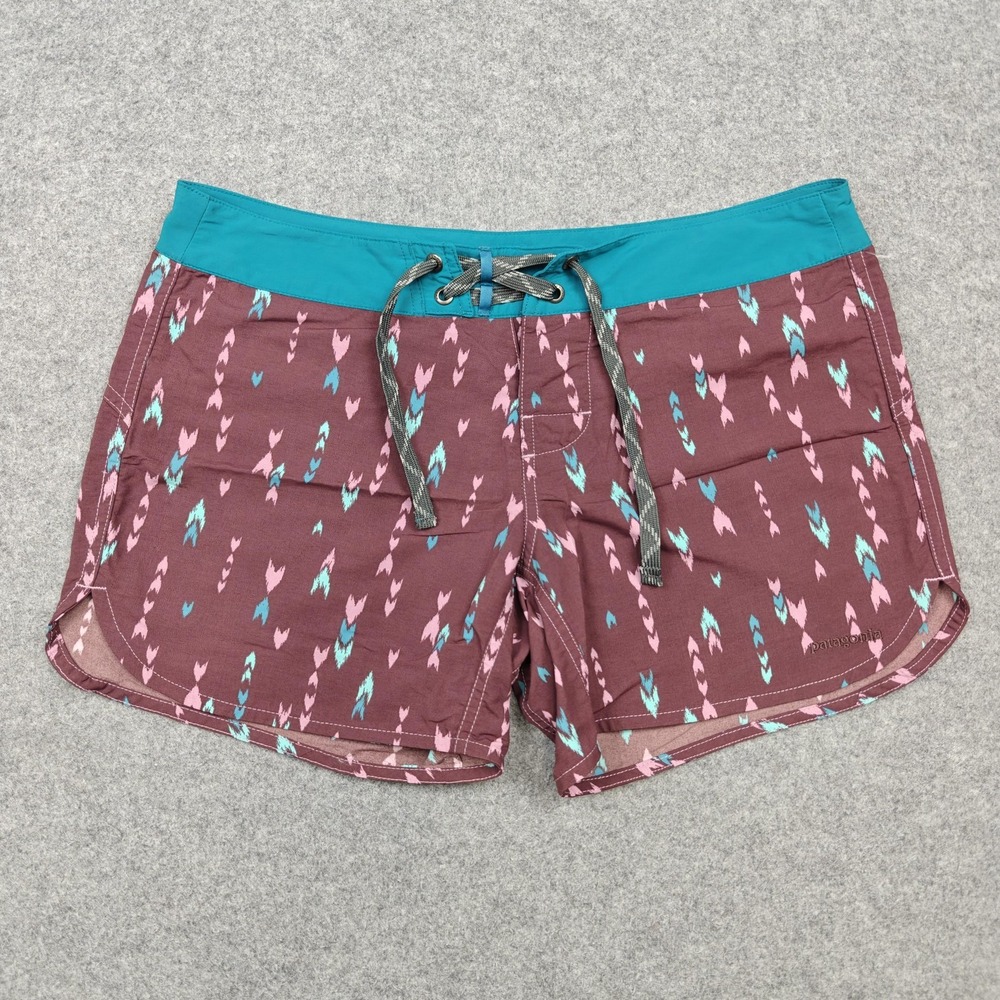 Patagonia Board Shorts Womens 6 Purple Ikat Print Swim Surf Quick Dry Zip Pocket